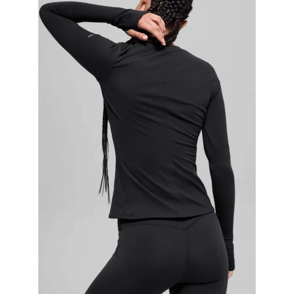 Alo Airbrush Winter Warm Nocturne Long Sleeve Black Brushed Fleece Fitted Top S